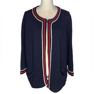 Talbots Navy Cardigan with Red and Cream Trim, 3X
